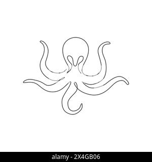 Dessin de ligne continue unique de poulpe géant pour l'identité du logo du monde de l'aquarium. Concept légendaire de mascotte d'animaux kraken pour icône de spectacle aquatique. Tendance Illustration de Vecteur