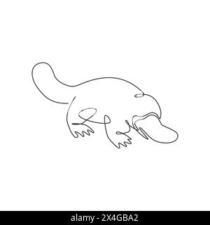 Un dessin en ligne continue d'ornithorynque mignon pour l'identité du logo. Concept de mascotte d'animal mammifère australien pour l'icône du parc national de conservation. Si moderne Illustration de Vecteur