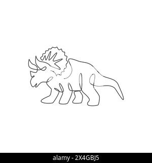 Dessin de ligne continue unique de triceratops difficiles pour l'identité du logo. Concept de mascotte animale préhistorique pour l'icône du parc d'attractions à thème de dinosaures. Un Illustration de Vecteur