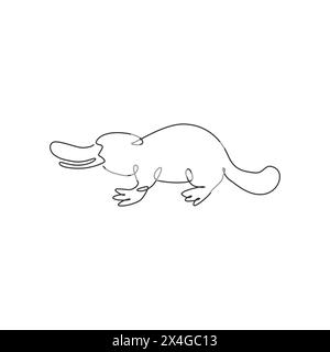 Dessin de ligne continue simple d'ornithorynque adorable drôle pour l'identité de logo. Concept de mascotte d'animal mammifère de Tasmanie pour icône de zoo national. Moderne Illustration de Vecteur