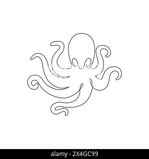 Un dessin simple ligne de pieuvre effrayante pour l'identité du logo de l'entreprise. Concept de mascotte drôle d'emblème animal de tentacule mignon pour l'icône de l'entreprise. Continue moderne Illustration de Vecteur