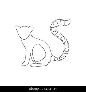 Un dessin au trait continu de mignon lémurien avec longue queue à anneau pour l'identité du logo. Concept de mascotte d'animal marsupial pour icône de zoo national. Singl tendance Illustration de Vecteur