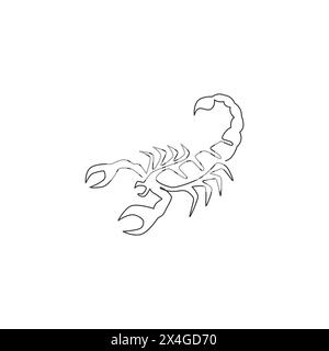 Un dessin simple de scorpion venimeux pour l'identité du logo. Concept de mascotte d'insecte dangereux pour l'icône de club d'amoureux d'animaux de compagnie. Dessin de ligne continue g Illustration de Vecteur