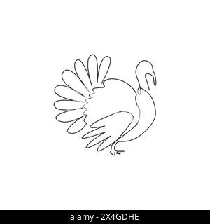 Un dessin simple de la grosse dinde pour l'identité du logo de la volaille. Concept de mascotte d'oiseau de volaille pour icône agricole. Vecteur de conception de dessin de ligne continue moderne Illustration de Vecteur