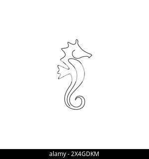 Un dessin en ligne continue d'adorable cheval de mer pour l'identité du logo. Concept de mascotte de créature de petit monstre marin pour icône du monde marin. Ligne simple moderne Illustration de Vecteur