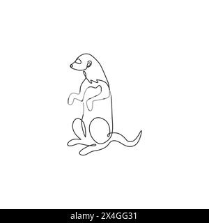 Un dessin simple ligne de suricat adorable pour l'identité du logo de l'entreprise. Concept de mascotte animale Suricata suricatta pour icône de zoo national. Continuo moderne Illustration de Vecteur