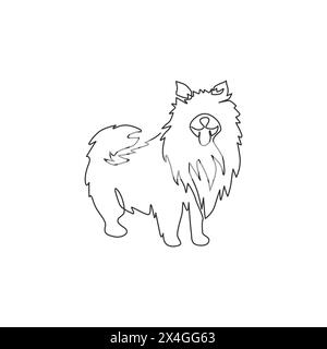 Simple dessin d'une ligne de chien pomeranian mignon pour l'identité du logo de l'entreprise. Concept de mascotte de chien de race pure pour icône d'animal de compagnie amicale de pedigree. Continuou moderne Illustration de Vecteur