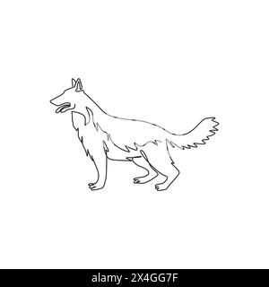 Simple dessin d'une ligne de chien de berger allemand frashing pour l'identité du logo de l'entreprise. Concept de mascotte de chien de race pure pour icône d'animal de compagnie amicale de pedigree. Moderne c Illustration de Vecteur