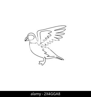 Un dessin simple ligne d'adorable macareux pour l'identité du logo de fondation. Concept de mascotte d'oiseau plongeur d'eau pour icône de zoo national. Ligne continue moderne Illustration de Vecteur