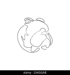 Dessin de ligne continue unique de tête de bouledogue féroce pour l'identité du logo de la société de sécurité. Concept de mascotte de chien de race pure pour icône d'animal de compagnie amicale de pedigree. Illustration de Vecteur