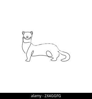 Simple dessin d'une ligne de Weasel mignon pour l'identité du logo de l'entreprise. Concept de mascotte de prédateur de mammifère petit et actif pour icône de zoo national. Contin moderne Illustration de Vecteur