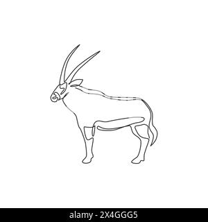 Un dessin au trait continu de stout oryx pour l'identité du logo de l'entreprise. Concept de mascotte d'animal mammifère antilope africain pour icône de parc safari. Moderne Illustration de Vecteur