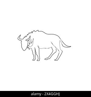 Dessin simple d'une ligne du gnous frashing pour l'identité du logo de la fondation. Concept de mascotte gnu fort pour icône de zoo national. Ligne continue moderne dr. Illustration de Vecteur