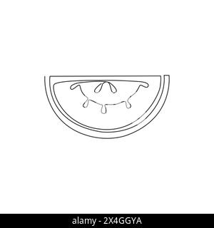 Dessin en ligne continue unique de pastèque organique saine tranchée pour l'identité du logo du verger. Concept de fruitage frais pour icône de jardin de fruits. Moderne Illustration de Vecteur