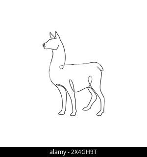 Dessin en ligne continue unique d'alpaga mignon pour l'identité du logo de l'entreprise. Concept de mascotte de lama de montagne pour icône de parc national de conservation. Moderne Illustration de Vecteur