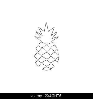 Ligne continue unique dessinant l'ananas biologique sain entier pour l'identité du logo du verger. Concept de fruitage d'été frais pour icône de jardin de fruits. Moderne Illustration de Vecteur