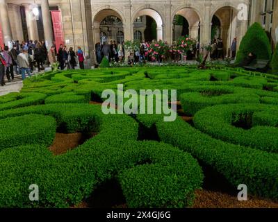 Paris, France, vue grand angle, grande foule, visite en dehors du jardin français, labyrinthe, Musée d'histoire de Paris, dans le Marais Banque D'Images