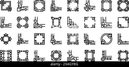 Les icônes de coin chinois définissent le vecteur de contour. Séparateur asiatique. Ornemental Lucky Illustration de Vecteur