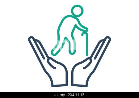 icône assurance. main avec les personnes âgées. icône liée aux personnes âgées. style d'icône de ligne. illustration de l'élément vieillesse Illustration de Vecteur