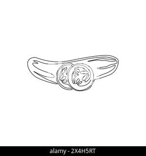 Une seule ligne dessinant le concombre biologique sain entier et tranché pour l'identité du logo du verger. Concept de légumes frais pour icône de jardin végétalien. Continu Illustration de Vecteur