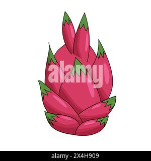 Fruit de dragon entier rouge ou pitaya, icône de dessin animé isolé sur blanc, illustration vectorielle de fruits tropicaux d'été Illustration de Vecteur