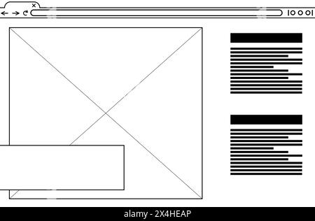 Modèle de conception de site Web. Filaire avec différents éléments sur fond blanc Banque D'Images