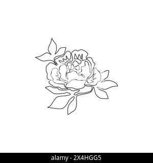 Une seule ligne dessinant beauté plante herbacée fraîche pour décoration murale à la maison impression d'affiches d'art. Fleur décorative imprimable de pivoine pour ornement de carte. Moder Illustration de Vecteur