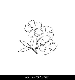 Une ligne continue dessinant la beauté fraîche catharanthus pour la maison décoration murale art poster imprimé décoratif Pervenkle concept de fleur pour invitation de mariage Illustration de Vecteur