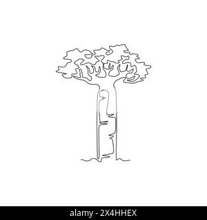 Simple ligne continue dessinant arbre de baobab géant pour affiche de décoration murale. Concept de plante gigantesque pour parc national. Tourisme et concept de vacances de voyage. Illustration de Vecteur