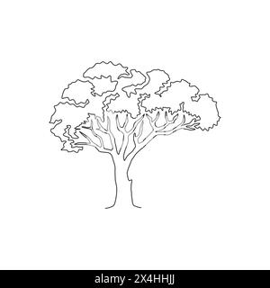 Une ligne continue dessinant un arbre marula de beauté pour une impression d'affiche d'art de décoration murale. Plante Sclerocarya birrea pour le logo du parc national. Tourisme et voyage co Illustration de Vecteur