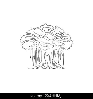 Dessin en ligne continue unique d'arbre banyan ombragé et feuillu. Concept de plante ficus benghalensis décoratif pour décoration murale Home art poster print. Moder Illustration de Vecteur