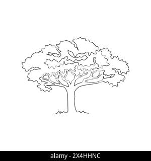 Simple dessin d'une ligne d'arbre marula exotique et de beauté. Sclérocarya birrea décoratif pour carte postale de voeux. Tourisme mondial et concept de voyage. Mode Illustration de Vecteur