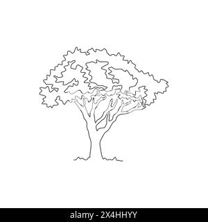 Simple ligne continue dessinant bel arbre marula pour l'impression d'affiche d'art mural de décoration à la maison. Plante décorative de sclérocarya birrea pour le logo du parc national. Illustration de Vecteur