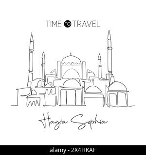Une ligne continue dessinant la mosquée Sainte-Sophie. Monument emblématique de la beauté du monde à Istanbul Turquie. Décoration murale concept d'impression d'affiche d'art maison. Péché moderne Illustration de Vecteur