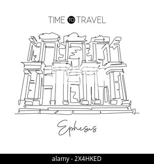 Ligne continue unique dessinant Ephèse repère grec ancien. Beauté célèbre lieu à Selçuk Ismir, Turquie. World Travel mur décor poster concept art Illustration de Vecteur
