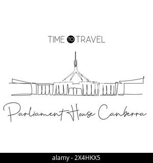 Ligne continue unique dessinant le parlement du monument de Canberra. Bâtiment du gouvernement en Australie. Concept d'affiche d'art mural décoration maison. Simple Illustration de Vecteur