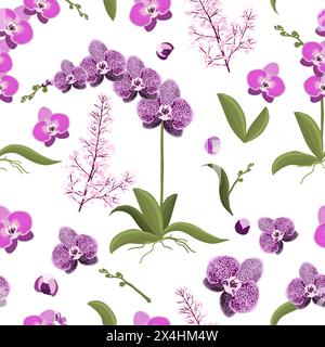 Motif sans couture d'orchidée , dessin à la main. Pas IA. Illustration vectorielle Illustration de Vecteur