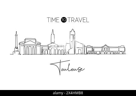 Un dessin à la ligne de Toulouse, France. Paysage historique de gratte-ciel dans le monde. Affiche décorative murale de la meilleure destination de vacances. Tendance Illustration de Vecteur