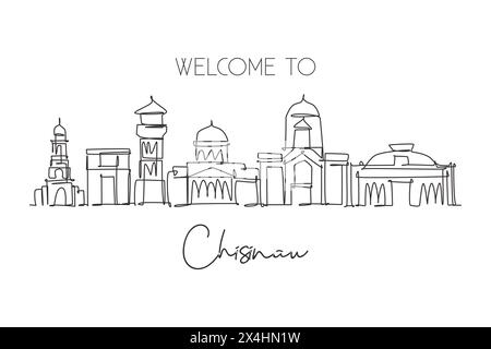 Dessin au trait continu unique de l'horizon de la ville de Chișinău, Moldavie. Célèbre grattoir de ville et paysage. World Travel concept Wall Decor poster imprimé Illustration de Vecteur