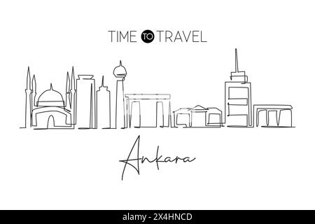 Un dessin à la ligne de l'horizon de la ville d'Ankara, Turquie. Paysage de ville historique dans le monde. Meilleure destination de vacances. Trait modifiable Trendy conti Illustration de Vecteur