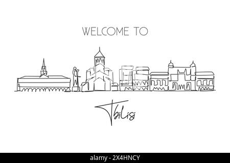 Un dessin au trait de la ville de Tbilissi, Géorgie. Paysage de ville historique dans le monde. Meilleur tirage de destination de vacances. Trait modifiable tren Illustration de Vecteur