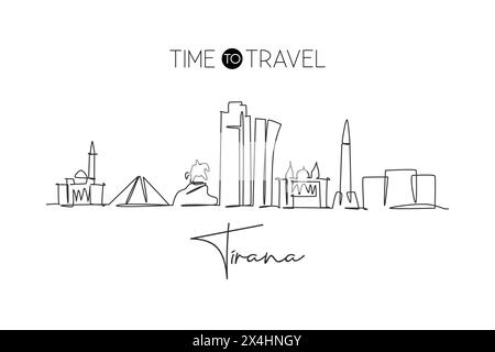 Un dessin au trait de la ville de Tirana, Albanie. Paysage de ville historique dans le monde. Meilleure affiche de destination de vacances. Trait modifiable tren Illustration de Vecteur