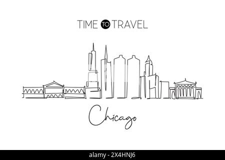 Un dessin au trait de la ville de Chicago, États-Unis. Paysage de ville historique dans le monde. Meilleure destination de vacances. Trait modifiable tren Illustration de Vecteur