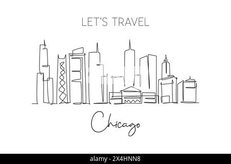 Un dessin au trait de la ville de Chicago, États-Unis. Paysage de ville historique dans le monde. Meilleure destination de vacances. Trait modifiable tren Illustration de Vecteur