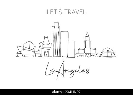 Un dessin à la ligne de Los Angeles City skyline, États-Unis. Paysage de ville historique dans le monde. Meilleure affiche de destination de vacances. Trait modifiable tendance Illustration de Vecteur