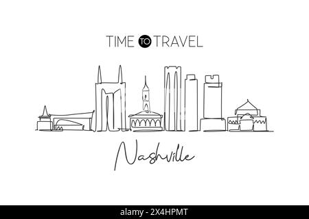 Une ligne continue dessinant les gratte-ciel de Nashville, Tennessee. Un site magnifique. Affiche de voyage touristique paysage du monde. St. Élégante modifiable Illustration de Vecteur