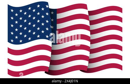 Drapeau américain ondulé isolé sur fond blanc ou transparent avec des ombres dégradées, drapeau des États-Unis Illustration de Vecteur