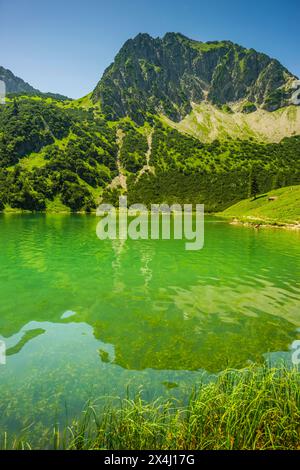 Basse Gaisalpsee, derrière le Rubihorn, 1957 m, Alpes Allgaeu, Allgaeu, Bavière, Allemagne Banque D'Images