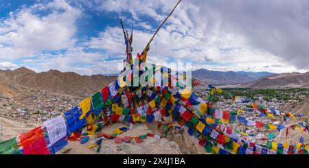 Panorama de la colline de Tsenmo sur Leh et la vallée de l'Indus, Ladakh, Jammu et Cachemire, Inde Banque D'Images