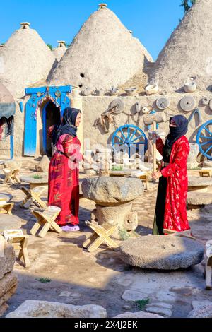 Femmes dans la cour, Harran, Turquie Banque D'Images